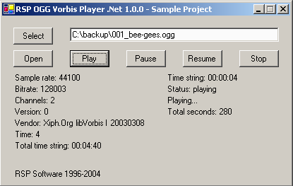 RSP OGG Vorbis Player .Net Screenshot